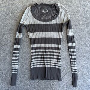 Mudd Sweater Medium M Gray Striped Long Sleeve Top‎ Y2K Grunge Academia 90s